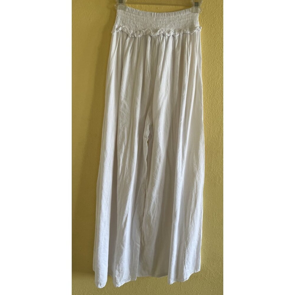 Blanco By Nature White Cotton Wide Leg Pants Large Smocked High Waist Resort NEW - Picture 7 of 11